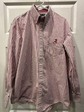 Colony Alabama Roll Tide Striped Red & White Button-Down Shirt with Chest Pocket